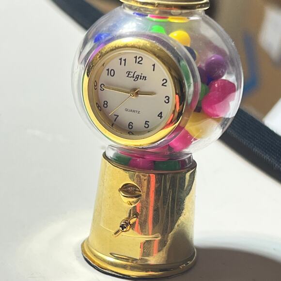 Elgin Mini Gumball Machine Clock Gold Tone Quartz Novelty Collectible Display - Picture 10 of 11